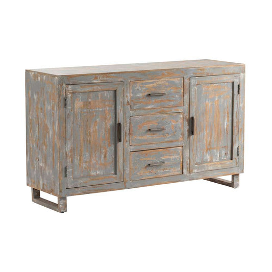 Crestview Collection - Bengal Manor Mango Wood 2 Door and 3 Drawer Sideboard Heavily Distressed Grey Finish - CVFNR658 veiw 1