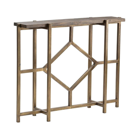 Crestview Collection - Bengal Manor Mango Wood and Iron Diamond Console with Antique Gold Finish - CVFNR672 veiw 1