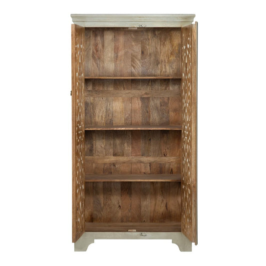 Crestview Collection - Bengal Manor Mango Wood Hand Carved Open Design 2 Door Tall Cabinet - CVFNR353