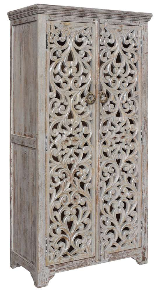 Crestview Collection - Bengal Manor Mango Wood Hand Carved Open Design 2 Door Tall Cabinet - CVFNR353 veiw 1