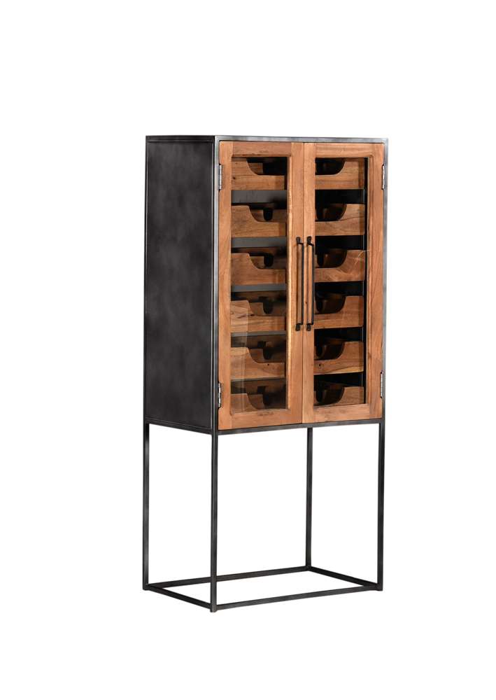 Crestview Collection - Bengal Manor Natural Acacia Wood Tall 2 Glass Door and Metal Wine Cabinet - CVFNR707 veiw 1