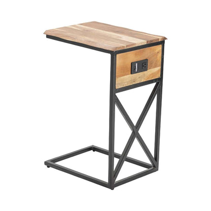 Crestview Collection - Bengal Manor Natural Live Edge Acacia Wood and Metal C Side Table with USB Power - CVFNR731 veiw 1