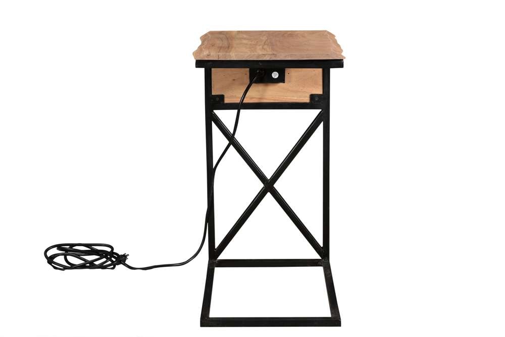 Crestview Collection - Bengal Manor Natural Live Edge Acacia Wood and Metal C Side Table with USB Power - CVFNR731 veiw 3