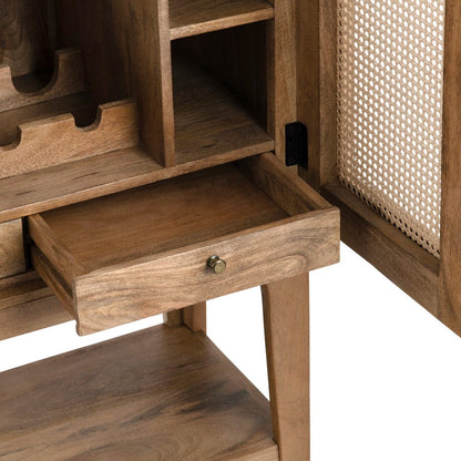 Crestview Collection - Biscayne Brown Solid Wood 2 Drawer 2 Door Wine Cabinet with Cane Door Fronts - CVFNR4380 view 4