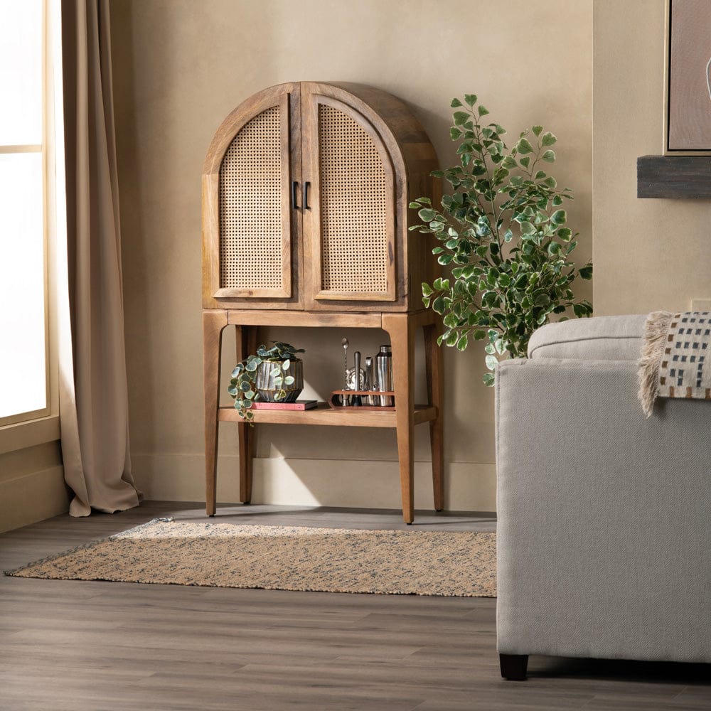 Crestview Collection - Biscayne Brown Solid Wood 2 Drawer 2 Door Wine Cabinet with Cane Door Fronts - CVFNR4380 view 8