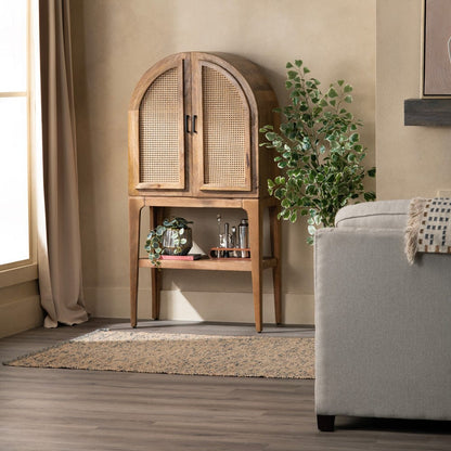 Crestview Collection - Biscayne Brown Solid Wood 2 Drawer 2 Door Wine Cabinet with Cane Door Fronts - CVFNR4380 view 8