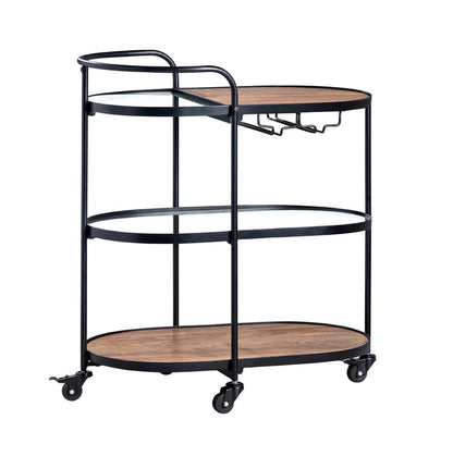 Crestview Collection - Brown Solid Wood 3 Shelf Bar Cart Server with Casters - CVFNR4540 view 1