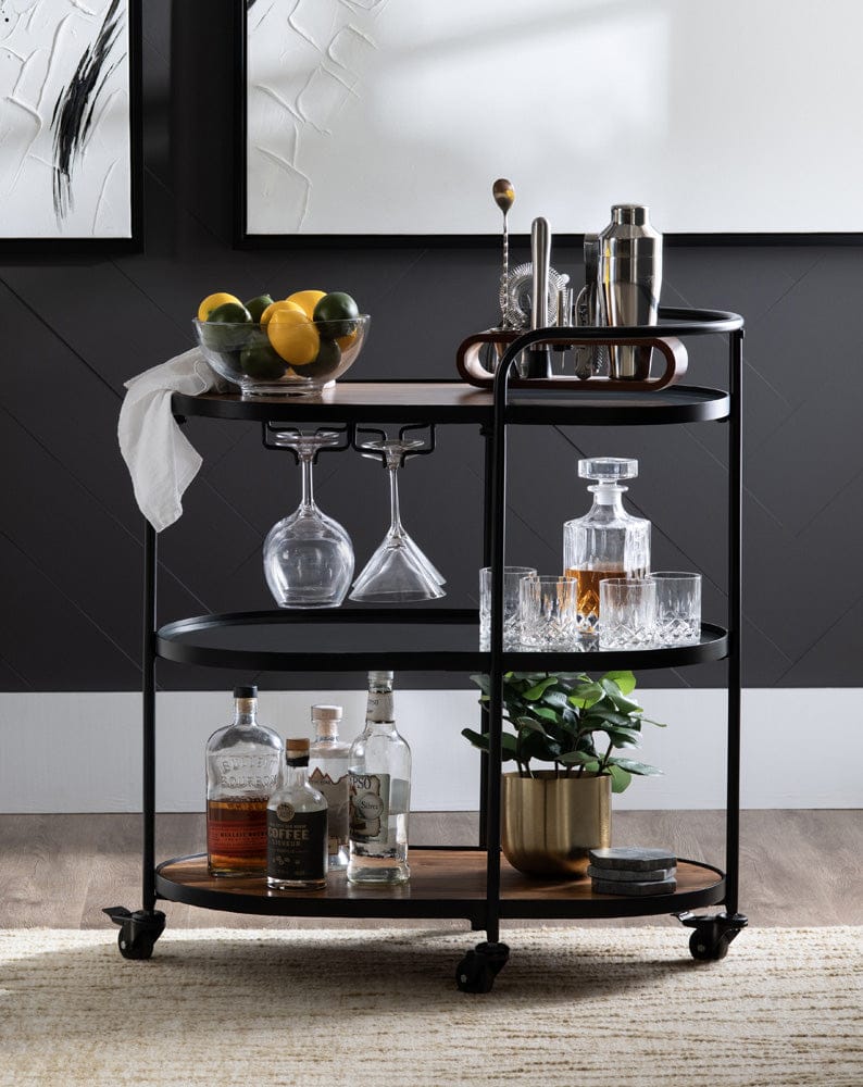 Crestview Collection - Brown Solid Wood 3 Shelf Bar Cart Server with Casters - CVFNR4540 view 6