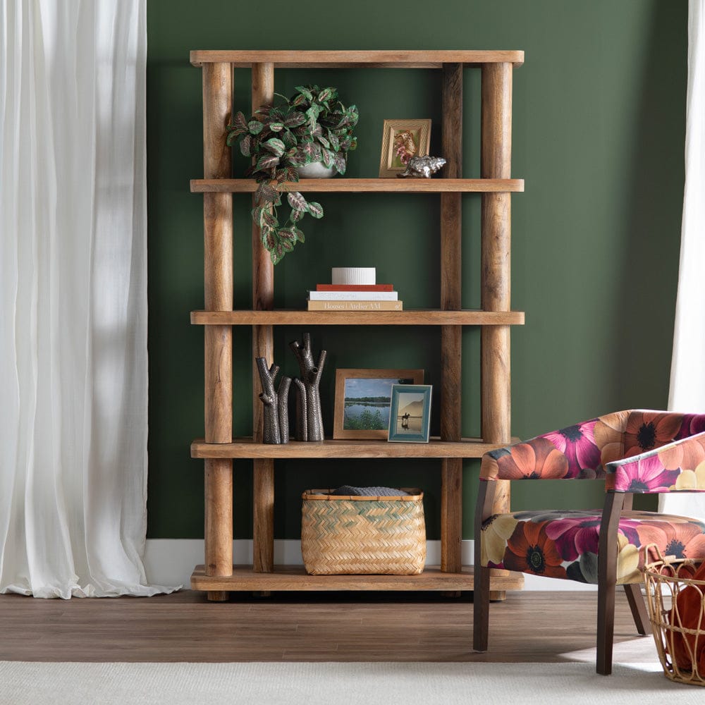 Crestview Collection - Cairo 76 in. Brown Solid Wood 4 Shelf Bookcase - CVFNR4805 view 5