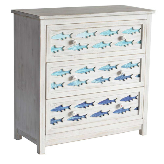 Crestview Collection - Dr Lasercut Chest 3 Drawer White Wash Chest with Gradient Blue Swimming Fish - CVFZR5075 veiw 1