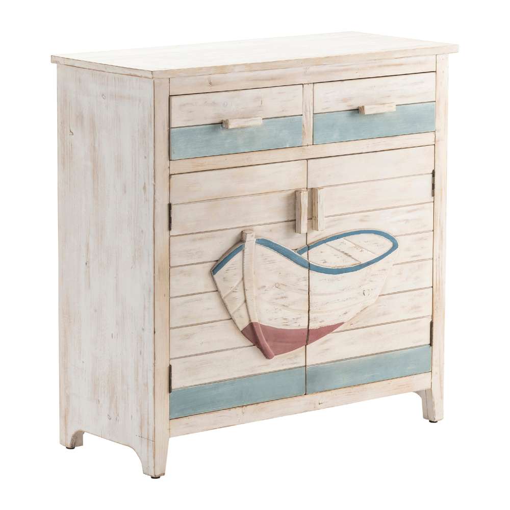 Crestview Collection - Galilee 2 Drawer and 2 Door Dimensional Row Boat White Wash and Aqua Cabinet - CVFZR5074 veiw 1
