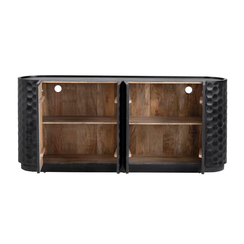 Crestview Collection - Gibson Black 76 in. Black Solid Wood 4 Door Media Credenza / Sideboard - CVFNR5221 view 3