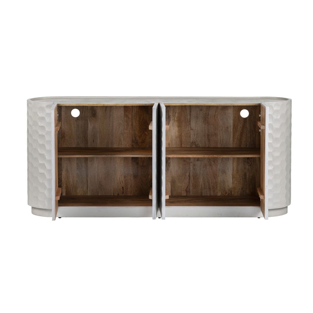 Crestview Collection - Gibson White 76 in. White Solid Wood 4 Door Media Credenza / Sideboard - CVFNR5220 view 3