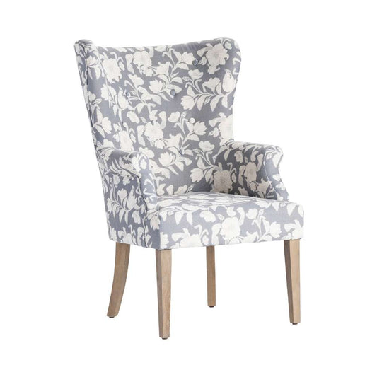 Crestview Collection - Heatherbrook Upholsted Floral Pattern Grey Wingback Chair with Distressed Grey Legs - CVFZR4502 veiw 1