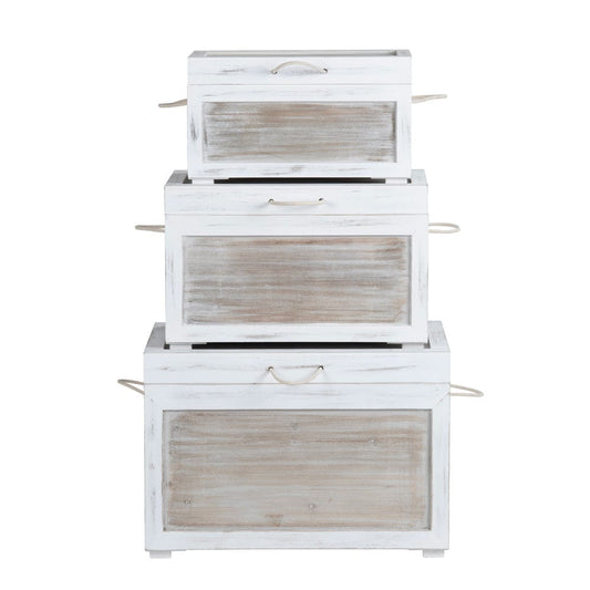 Crestview Collection - Kona Beach 3 Piece White Solid Wood Storage Trunk Set - CVFZR6202 view 2