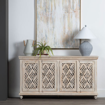 Crestview Collection - Lattice 72 in. Tan Solid Wood 4 Door Media Credenza / Sideboard - CVFNR4806 view 7