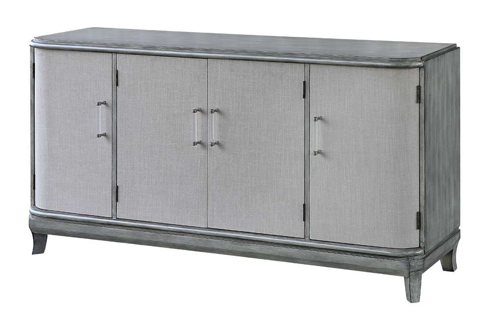 Crestview Collection - Marshall 4 Linen Door Acrylic Hardware Grey Wash Sideboard - CVFZR5040 _CLOSEOUT veiw 1