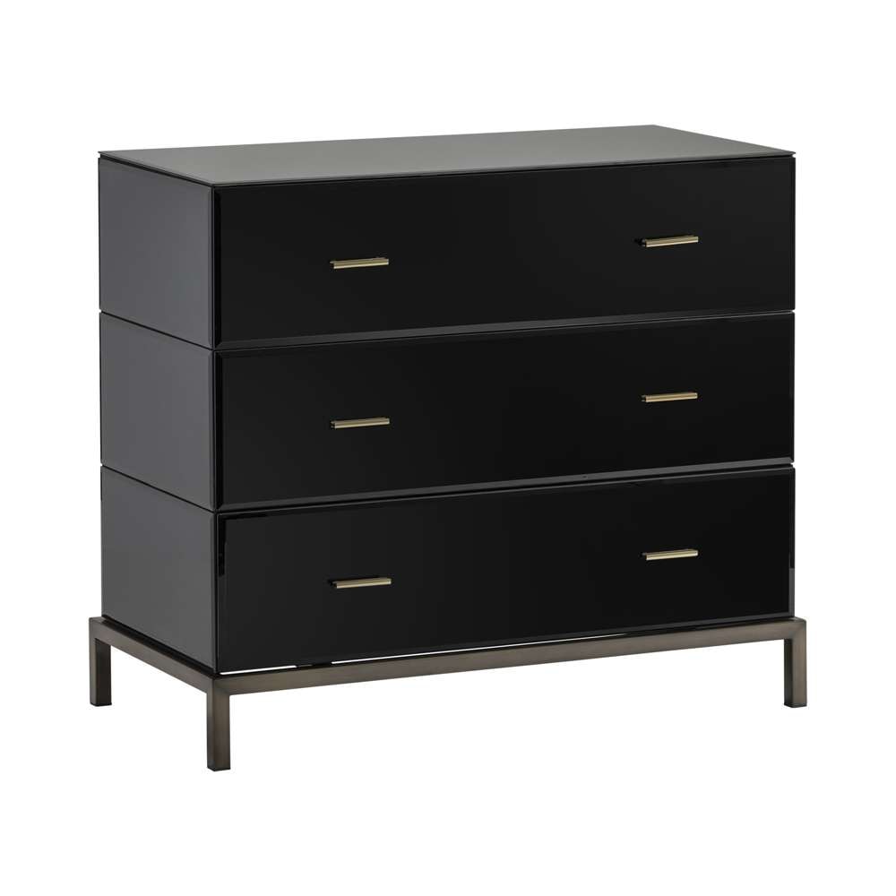 Crestview Collection - Mercury Black Glass and Antique Brass 3 Drawer Chest - CVFZR1471 veiw 1