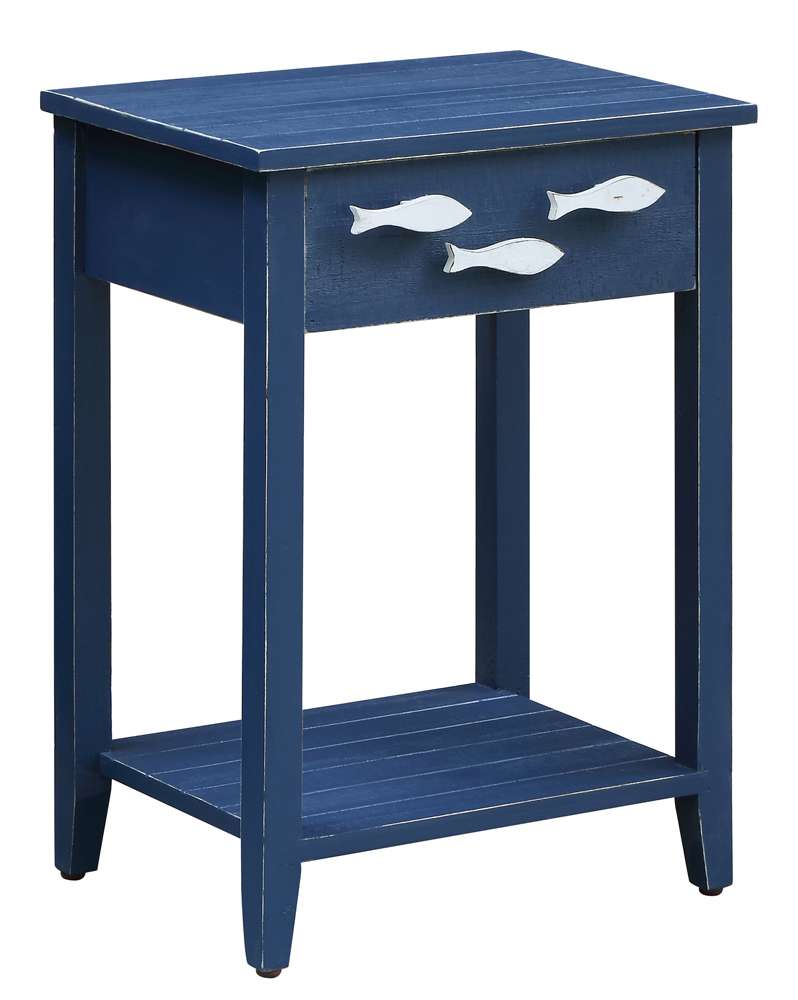 Crestview Collection - Nautical Navy 1 Drawer Accent Table with Fish Hardware - CVFZR3562 veiw 1