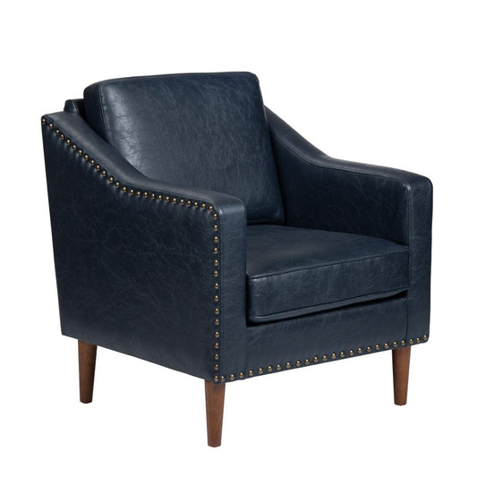 Crestview Collection - Navy Upholstered Accent Arm Chair with Brown Solid Wood Frame - CVFZR6165 view 1