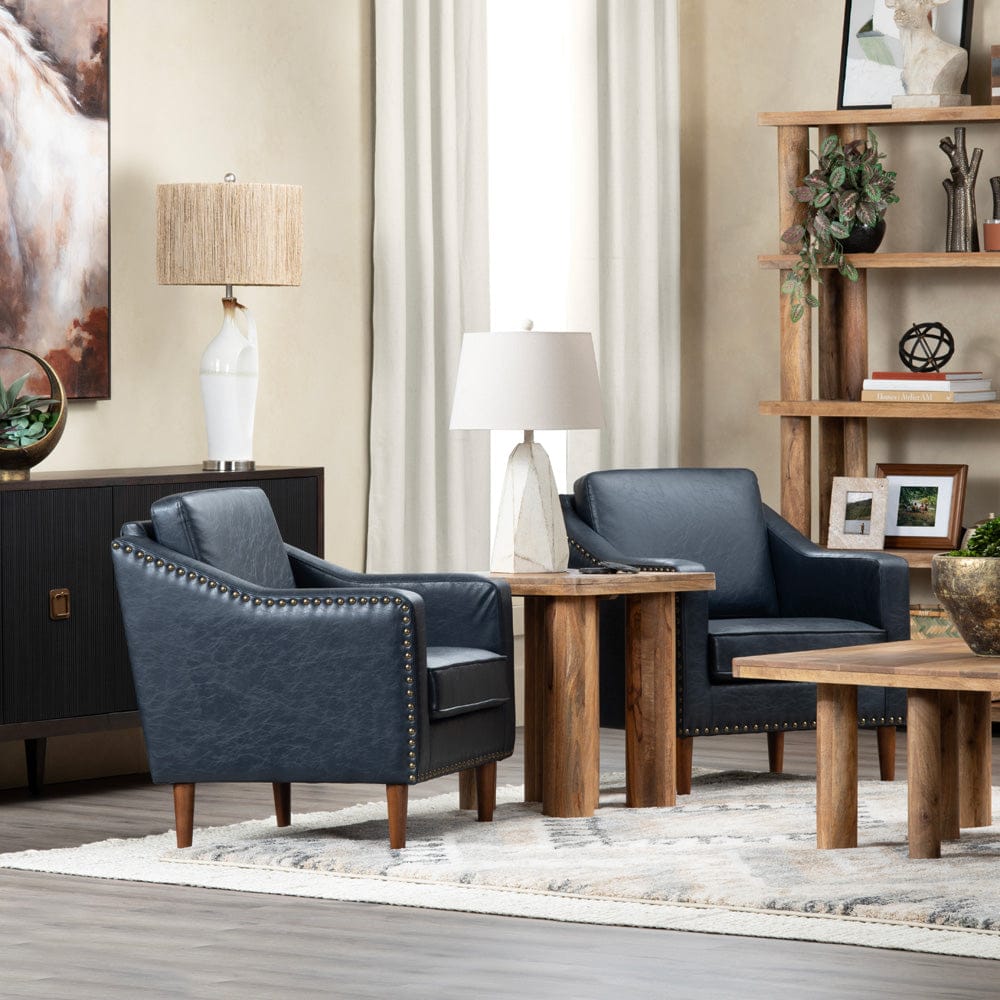 Crestview Collection - Navy Upholstered Accent Arm Chair with Brown Solid Wood Frame - CVFZR6165 view 4