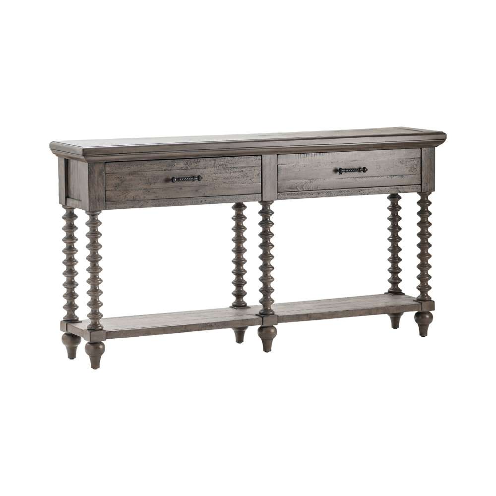 Crestview Collection - Pembroke Plantation Recycled Pine Distressed Grey Turned Leg 2 Drawer Console - CVFVR8035 veiw 1