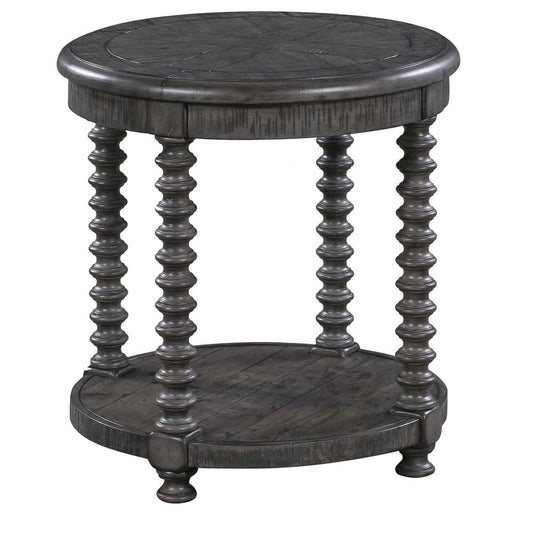 Crestview Collection - Pembroke Plantation Recycled Pine Distressed Grey Turned Leg Round End Table - CVFVR8034 veiw 1