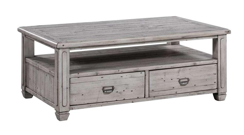 Crestview Collection - Pembroke Plantation Recycled Pine White Wash 2 Push Through Drawer Rectangle Cocktail Table - CVFVR8037 veiw 1
