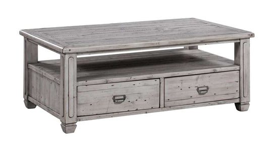 Crestview Collection - Pembroke Plantation Recycled Pine White Wash 2 Push Through Drawer Rectangle Cocktail Table - CVFVR8037 veiw 1