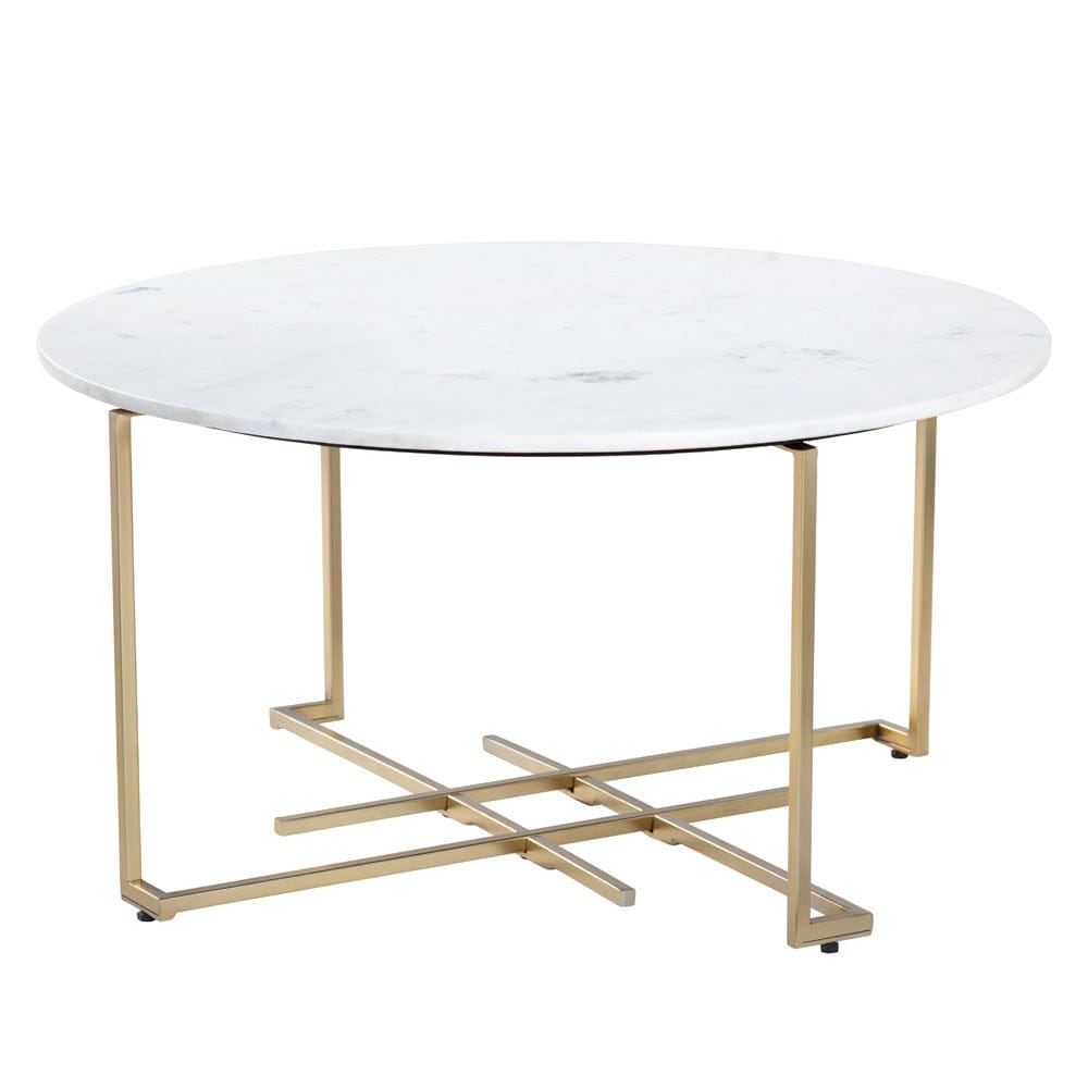 Crestview Collection - Pembroke White Marble Topped Round Coffee Table / Cocktail Table with Gold Legs - CVFNR5084 view 1