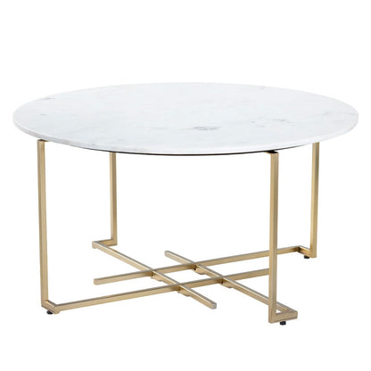 Crestview Collection - Pembroke White Marble Topped Round Coffee Table / Cocktail Table with Gold Legs - CVFNR5084 view 1