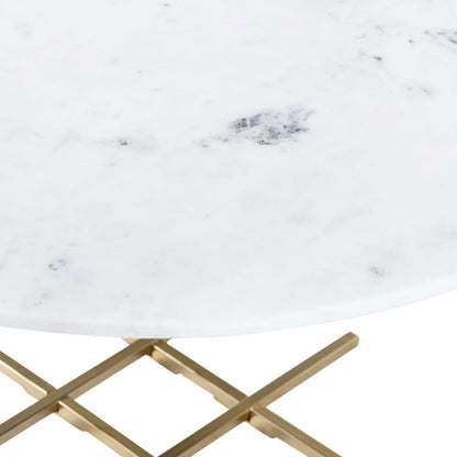 Crestview Collection - Pembroke White Marble Topped Round Coffee Table / Cocktail Table with Gold Legs - CVFNR5084 view 2