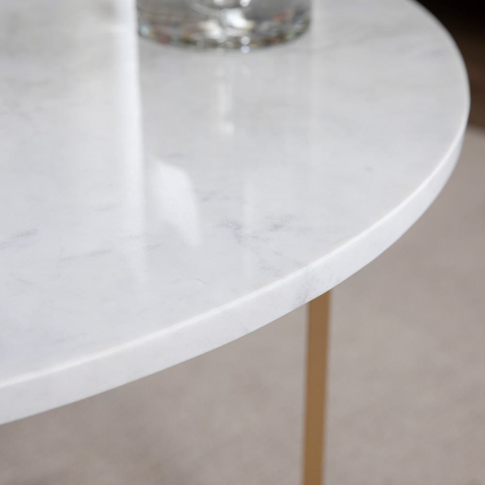Crestview Collection - Pembroke White Marble Topped Round Coffee Table / Cocktail Table with Gold Legs - CVFNR5084 view 3