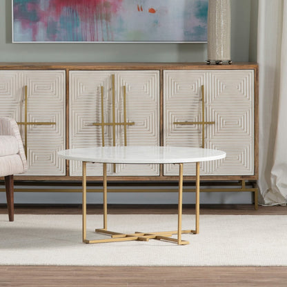 Crestview Collection - Pembroke White Marble Topped Round Coffee Table / Cocktail Table with Gold Legs - CVFNR5084 view 5