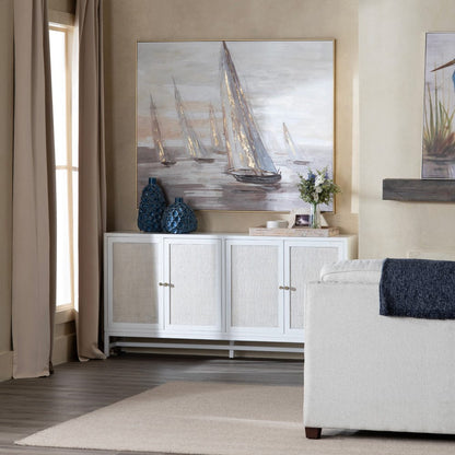 Crestview Collection - Sandy Shores 72 in. White Solid Wood 4 Door Media Credenza / Sideboard - CVFDR1153 view 6