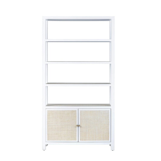 Crestview Collection - Sandy Shores 78.5 in. White Solid Wood 3 Shelf 2 Door Bookcase Accent Cabinet - CVFDR1003 view 2