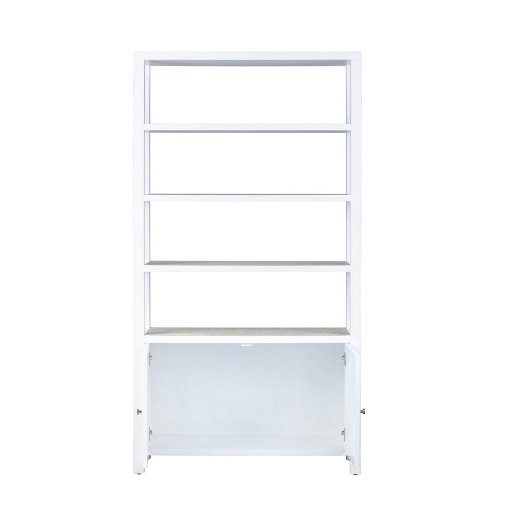 Crestview Collection - Sandy Shores 78.5 in. White Solid Wood 3 Shelf 2 Door Bookcase Accent Cabinet - CVFDR1003 view 3
