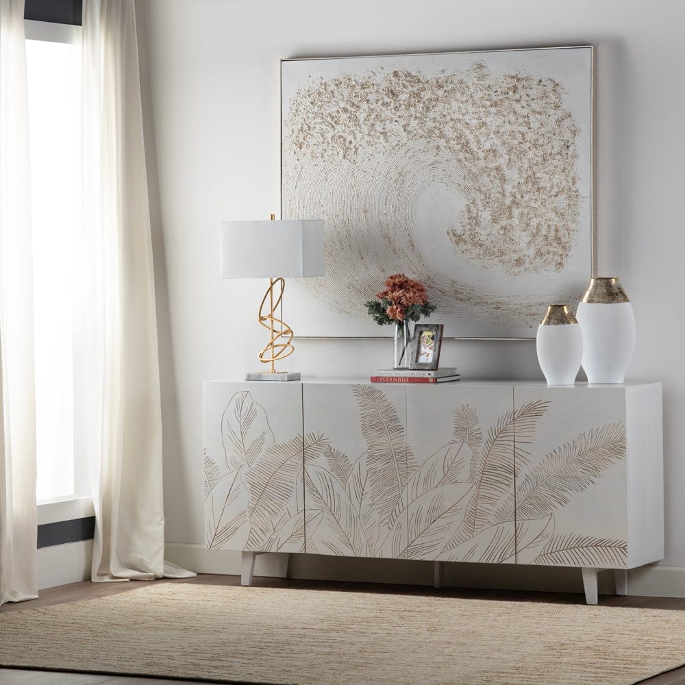 Crestview Collection - Seaside 79 in. White Solid Wood 4 Door Media Credenza / Sideboard - CVFNR4546 view 6