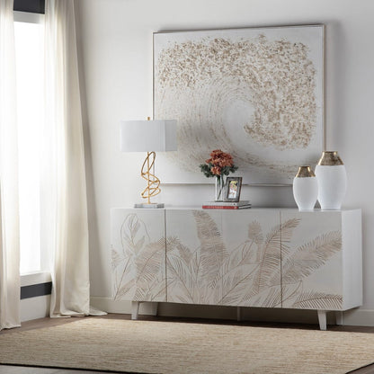 Crestview Collection - Seaside 79 in. White Solid Wood 4 Door Media Credenza / Sideboard - CVFNR4546 view 6