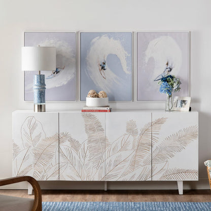 Crestview Collection - Seaside 79 in. White Solid Wood 4 Door Media Credenza / Sideboard - CVFNR4546 view 7