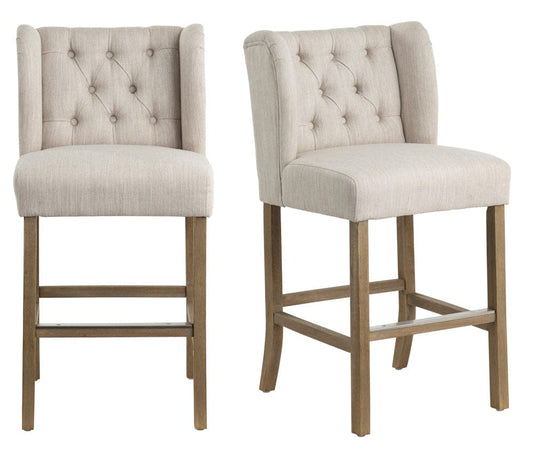 Crestview Collection - Set of 2 Beige Upholstered Counter Height Stool with Brown Solid Wood Frame - CVFZR5140 view 1