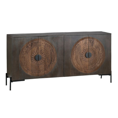 Crestview Collection - Sienna 66 in. Brown Solid Wood 4 Door Media Credenza / Sideboard - CVFNR4605 view 1