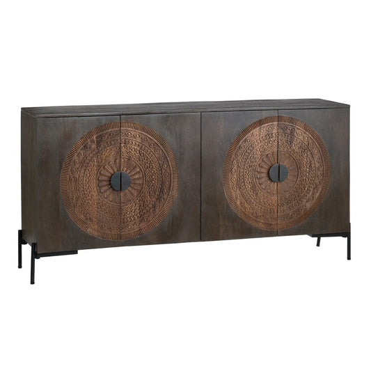 Crestview Collection - Sienna 66 in. Brown Solid Wood 4 Door Media Credenza / Sideboard - CVFNR4605 view 1