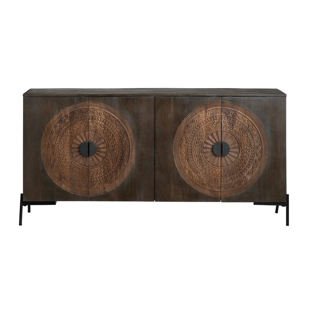 Crestview Collection - Sienna 66 in. Brown Solid Wood 4 Door Media Credenza / Sideboard - CVFNR4605 view 2