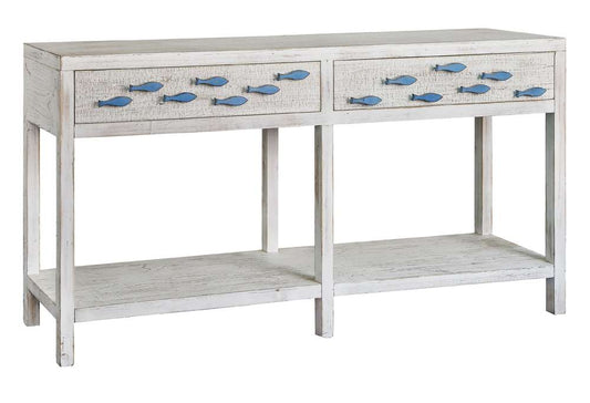 Crestview Collection - Swimming Upstream Antique White 2 Drawer Aqua Fish Console - CVFZR3583 veiw 1
