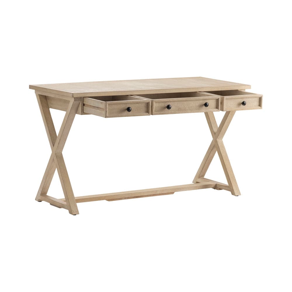 Crestview Collection - Tan Solid Wood 3 Drawer Writing Desk - CVFNR514 view 3