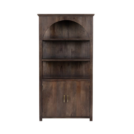 Crestview Collection - Trinity 76 in. Brown Solid Wood 3 Shelf 2 Door Bookcase Accent Cabinet - CVFNR4823 view 2