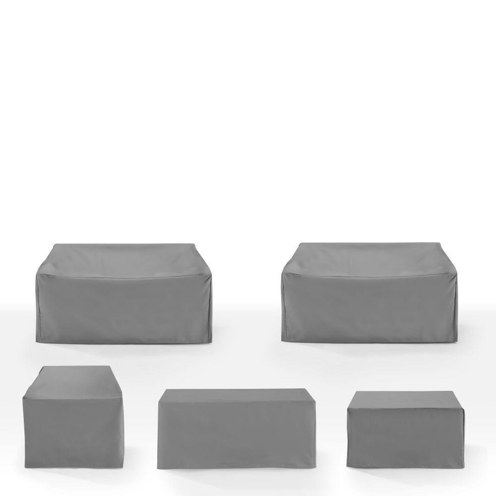 Crosley Furniture - 5Pc Outdoor Sectional Furniture Cover Set - 2 Loveseat, 1 Chair, 1 Coffee Table, & 1 Square Table/Ottoman - MO75054-GY view 2
