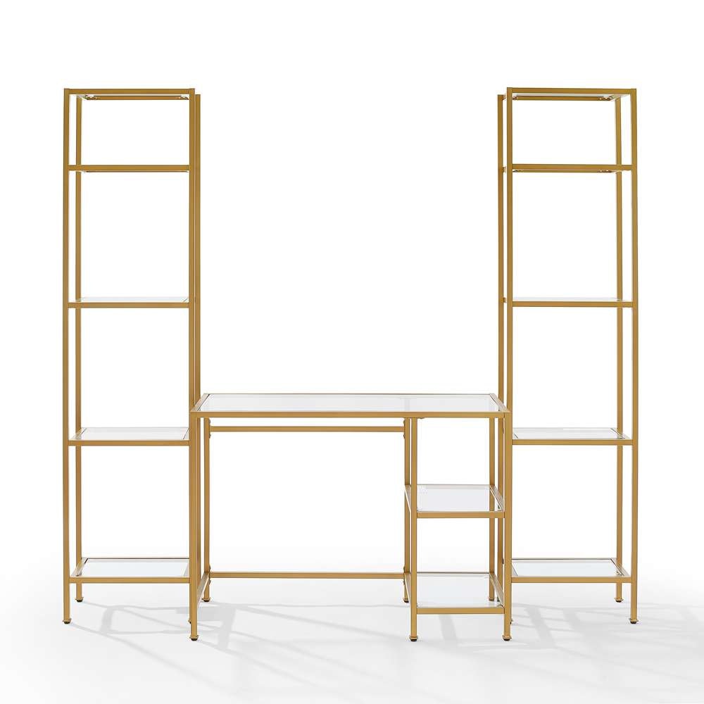 Crosley Furniture - Aimee 3Pc Desk And Etagere Set Soft Gold - Desk & 2 Narrow Etageres - KF65005GL veiw 3