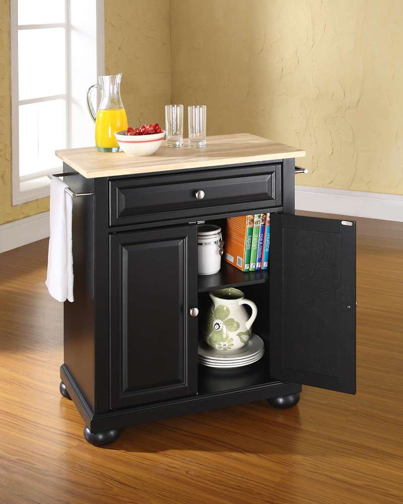 Crosley Furniture - Alexandria Natural Wood Top Portable Kitchen Island in Black Finish - KF30021ABK view 3